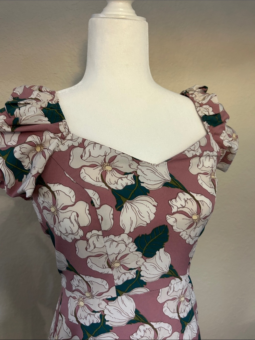 Milk & Honey Rose Floral Puff-Sleeve Midi Dress